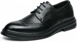 HOOENG Dress Oxford for Men Lace Up Brogue Embossed Wing tip Derby Shoes Vegan Leather Low Top Anti-Slip Resistant Non Slip Block Heel Prom (Color : Black Hollow Out, Size : 7)