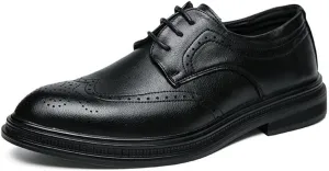 HOOENG Dress Oxford for Men Lace Up Brogue Embossed Wing tip Derby Shoes Vegan Leather Low Top Anti-Slip Resistant Non Slip Block Heel Prom (Color : Black, Size : 10)
