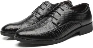 HOOENG Dress Oxford for Men Lace Up Crocodile Print Derby Shoes Vegan Leather Non Slip Anti-Slip Low Top Slip Resistant Wedding (Color : Black, Size : 7)