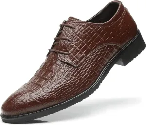 HOOENG Dress Oxford for Men Lace Up Crocodile Print Derby Shoes Vegan Leather Non Slip Anti-Slip Low Top Slip Resistant Wedding (Color : Brown, Size : 7)