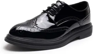 HOOENG Dress Oxford Formal Shoes for Men Lace Up Wing Tip Brogue Derby Shoes Vegan Leather Block Heel Rubber Sole Low Top Non Slip Resistant Wedding (Color : Black, Size : 9)