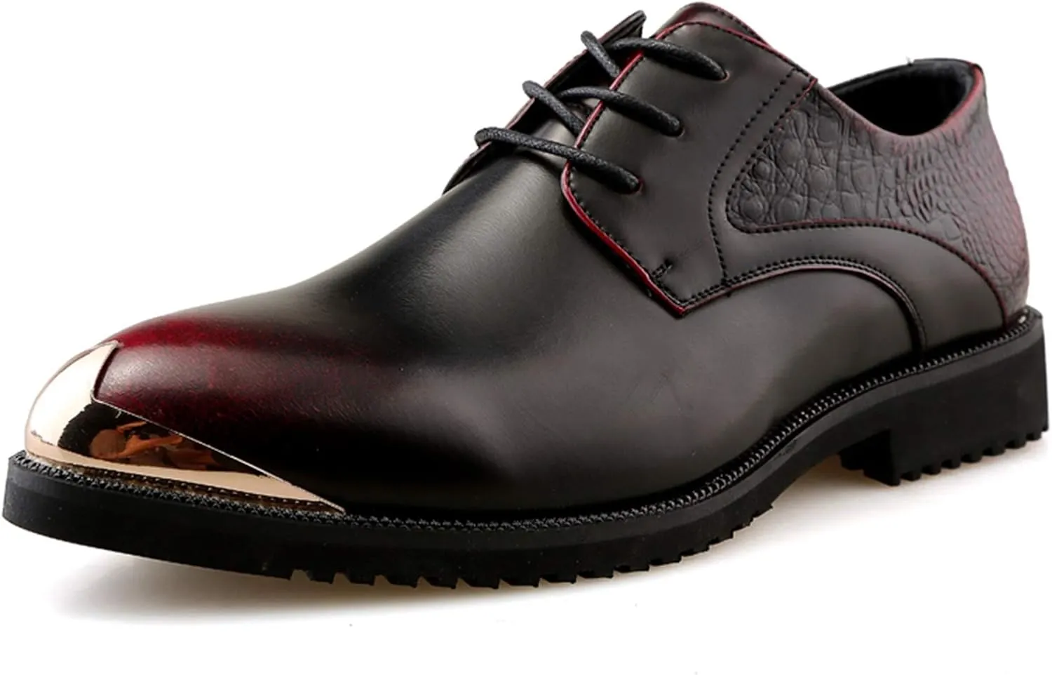 HOOENG Dress Shoes for Men Lace Up Derby Shoes Round Toe Vegan Leather Low Top Non Slip Block Heel Rubber Sole Slip Resistant Prom (Color : Red, Size : 7)