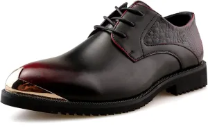 HOOENG Dress Shoes for Men Lace Up Derby Shoes Round Toe Vegan Leather Low Top Non Slip Block Heel Rubber Sole Slip Resistant Prom (Color : Red, Size : 7)