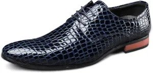 HOOENG Oxford Dress Shoes for Men Lace Up Crocodile Embossed Derby Shoes Pointed Toe Vegan Leather Rubber Sole Non Slip Resistant Low Top Anti-Slip Business (Color : Blue, Size : 11.5)