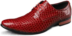 HOOENG Oxford Dress Shoes for Men Lace Up Crocodile Embossed Derby Shoes Pointed Toe Vegan Leather Rubber Sole Non Slip Resistant Low Top Anti-Slip Business (Color : Red, Size : 10.5)