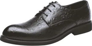 HOOENG Shoes Dress Oxford for Men Lace Up Snip Toe Burnished Toe Derby Shoes Vegan Leather Slip Resistant Anti-Slip Block Heel Prom (Color : Black, Size : 7.5)