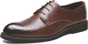 HOOENG Shoes Dress Oxford for Men Lace Up Snip Toe Burnished Toe Derby Shoes Vegan Leather Slip Resistant Anti-Slip Block Heel Prom (Color : Brown, Size : 7.5)