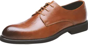HOOENG Shoes Dress Oxford for Men Lace Up Snip Toe Burnished Toe Derby Shoes Vegan Leather Slip Resistant Anti-Slip Block Heel Prom (Color : Yellow, Size : 9)