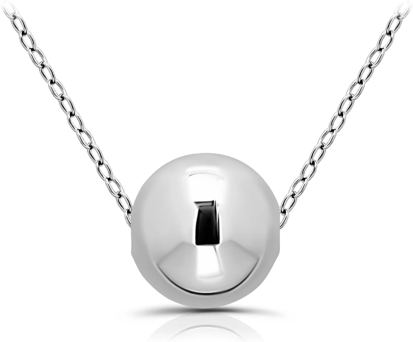 Hoops & Loops 925 Sterling Silver 10mm Polished Ball Bead Necklace for Women, Men | Silver, Black, Yellow Gold & Rose Gold