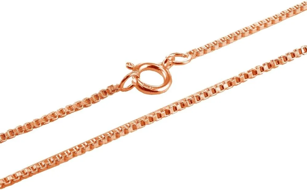Hoops & Loops 925 Sterling Silver 1mm Box Chain Dainty Necklace for Women Men, Silver, Yellow & Rose Gold (16, 18, 20, 24, 30 Inches)