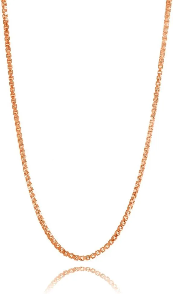 Hoops & Loops 925 Sterling Silver 1mm Box Chain Dainty Necklace for Women Men, Silver, Yellow & Rose Gold (16, 18, 20, 24, 30 Inches)