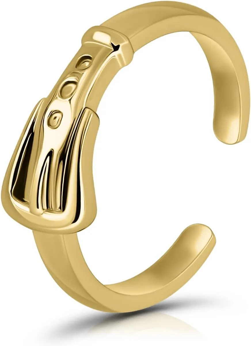 Hoops & Loops 925 Sterling Silver Belt Buckle Open Toe Ring for Women Men