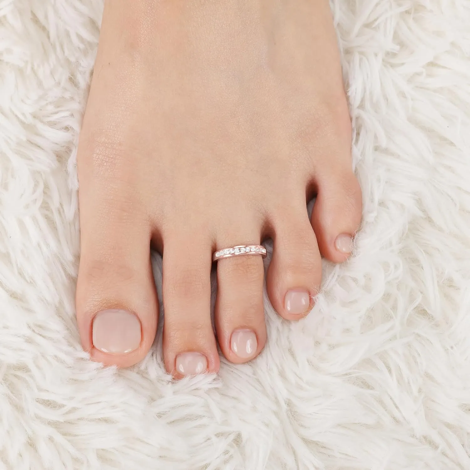 Hoops & Loops 925 Sterling Silver Channel Cubic Zirconia CZ Adjustable Tarnish Resistant Hypoallergenic Open Toe Ring for Women, Silver, Yellow Gold, Rose Gold, Black