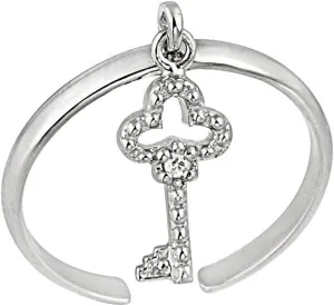 Hoops & Loops 925 Sterling Silver Dangling Key Open Toe Ring for Women Men