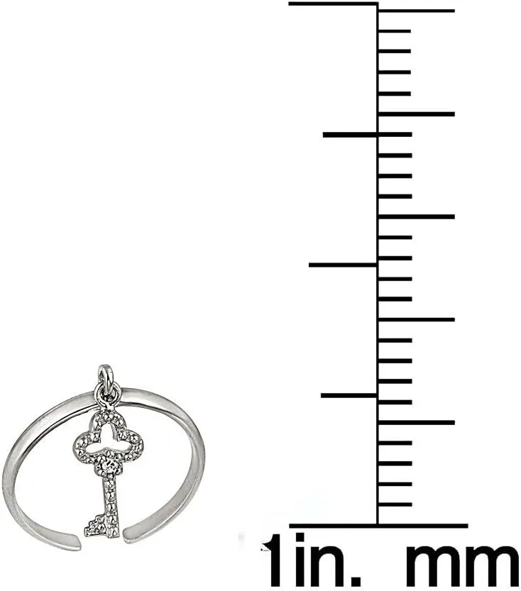 Hoops & Loops 925 Sterling Silver Dangling Key Open Toe Ring for Women Men