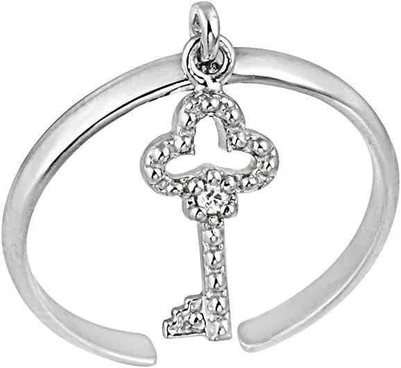 Hoops & Loops 925 Sterling Silver Dangling Key Open Toe Ring for Women Men