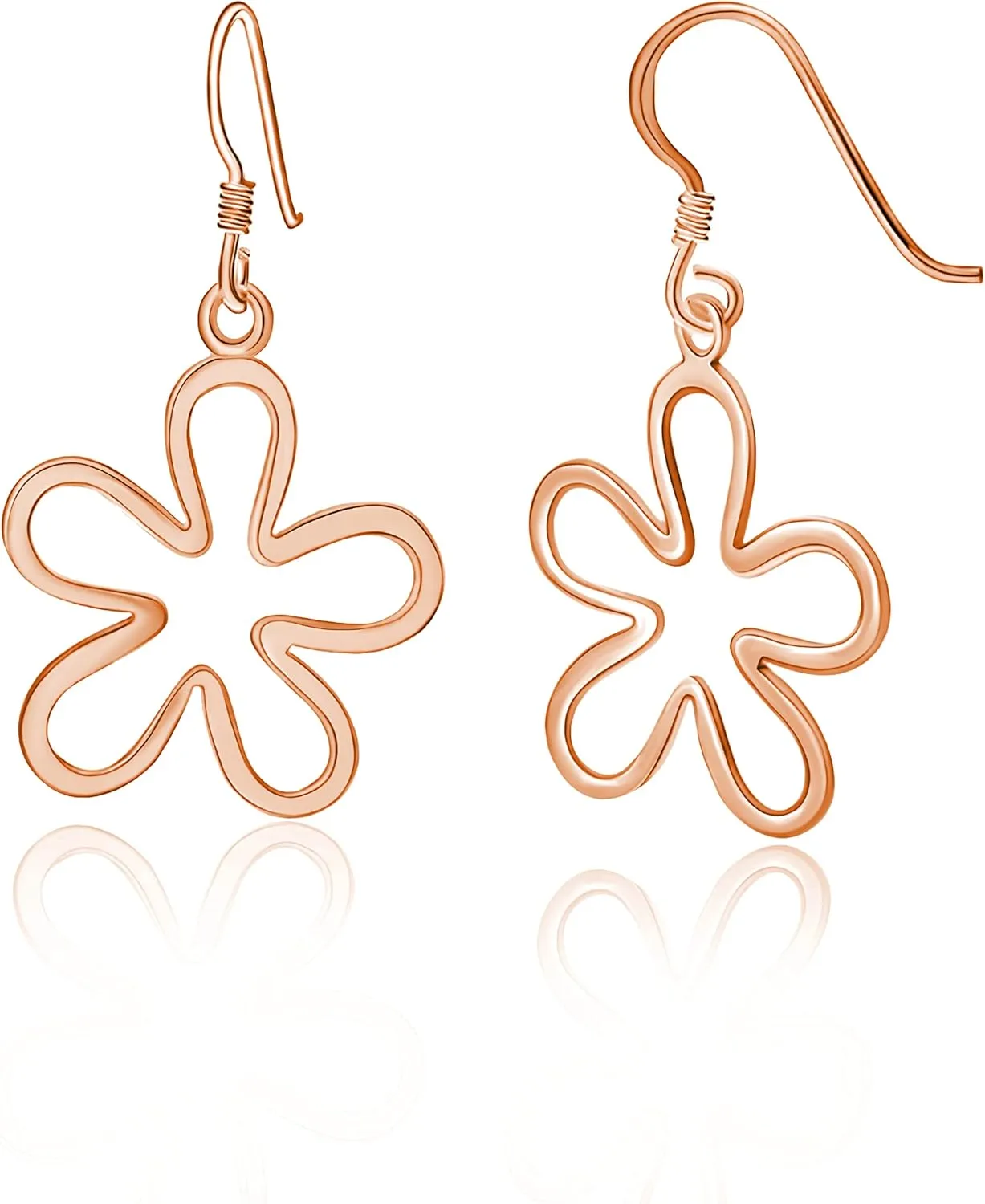Hoops & Loops 925 Sterling Silver Groovy 60s 70s Mod Flower Power Floral Dangle Drop Hook Earrings for Women, Silver, Yellow & Rose Gold