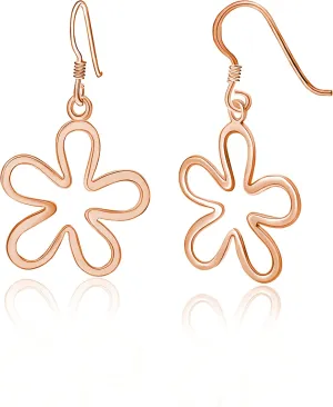 Hoops & Loops 925 Sterling Silver Groovy 60s 70s Mod Flower Power Floral Dangle Drop Hook Earrings for Women, Silver, Yellow & Rose Gold