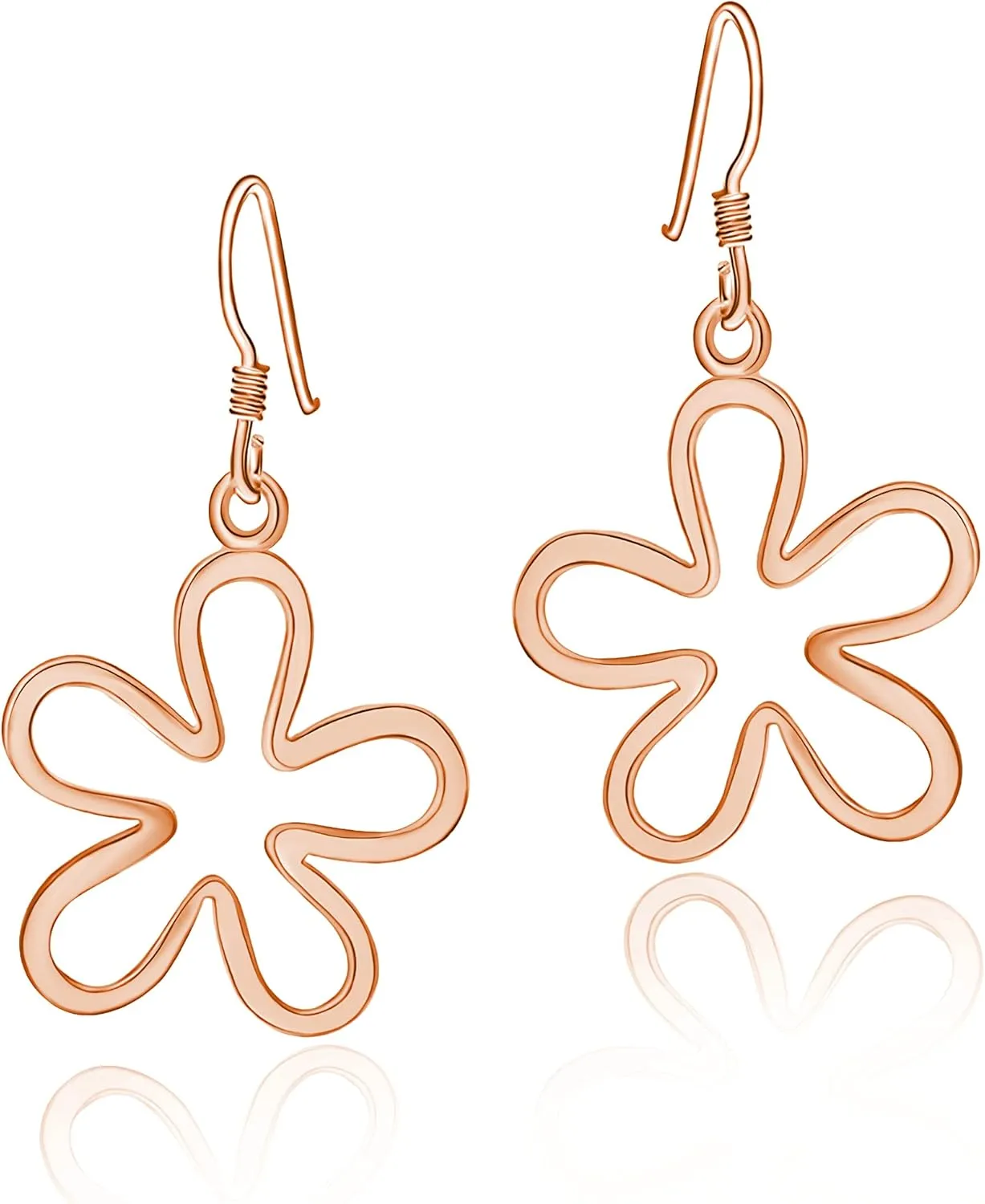 Hoops & Loops 925 Sterling Silver Groovy 60s 70s Mod Flower Power Floral Dangle Drop Hook Earrings for Women, Silver, Yellow & Rose Gold
