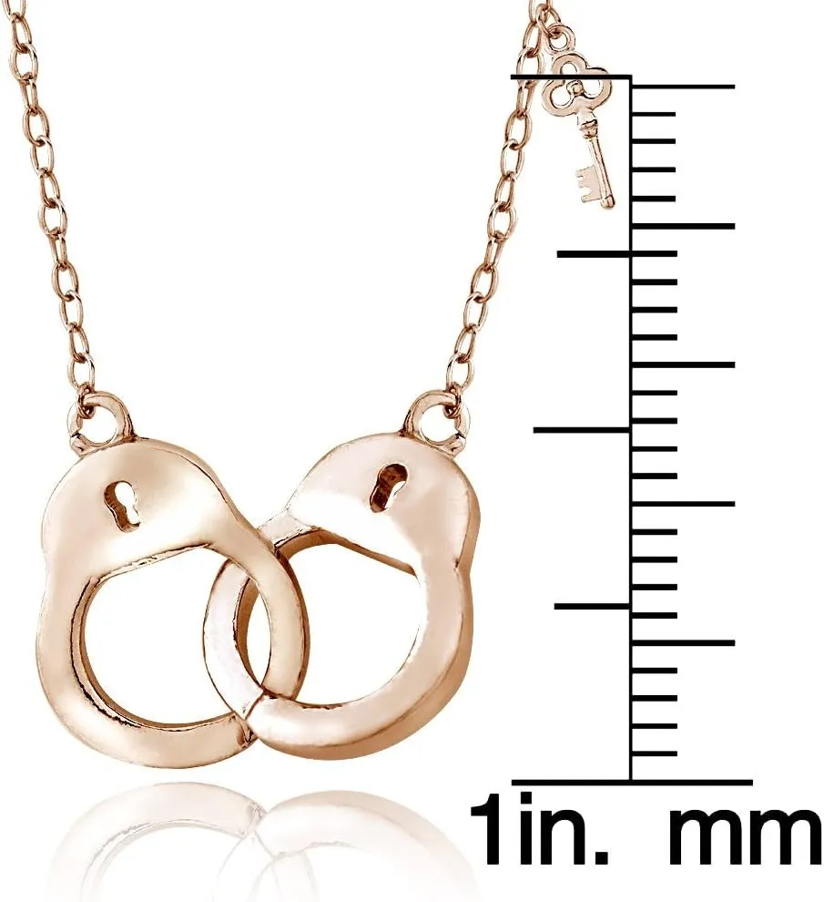 Hoops & Loops 925 Sterling Silver Handcuff and Key Necklace for Women Men, Silver, Yellow & Rose Gold