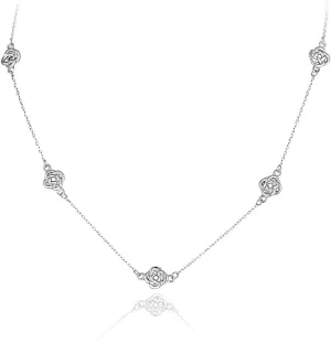 Hoops & Loops 925 Sterling Silver Love Knot Flower Station Chain Necklace for Women, Silver, Yellow Gold, Rose Gold