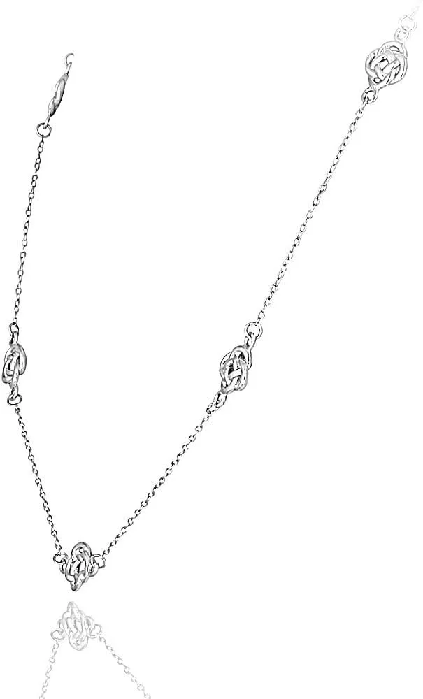 Hoops & Loops 925 Sterling Silver Love Knot Flower Station Chain Necklace for Women, Silver, Yellow Gold, Rose Gold