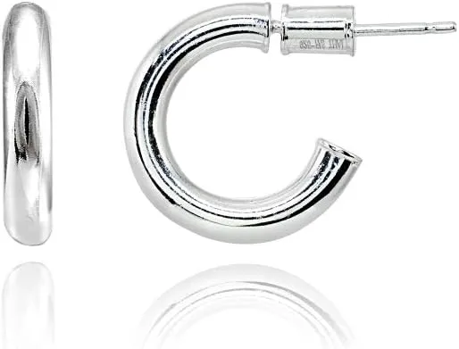 Hoops & Loops 925 Sterling Silver Open 3mm Thin High Polished Hypoallergenic Round C-Hoop Earrings,15mm-50mm