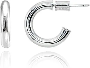Hoops & Loops 925 Sterling Silver Open 3mm Thin High Polished Hypoallergenic Round C-Hoop Earrings,15mm-50mm