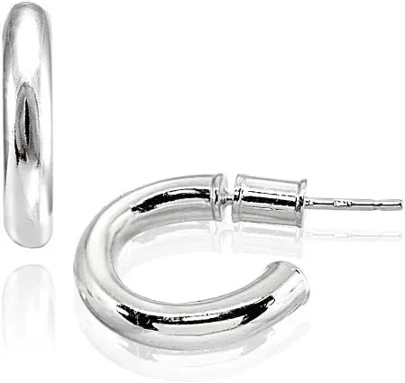 Hoops & Loops 925 Sterling Silver Open 3mm Thin High Polished Hypoallergenic Round C-Hoop Earrings,15mm-50mm