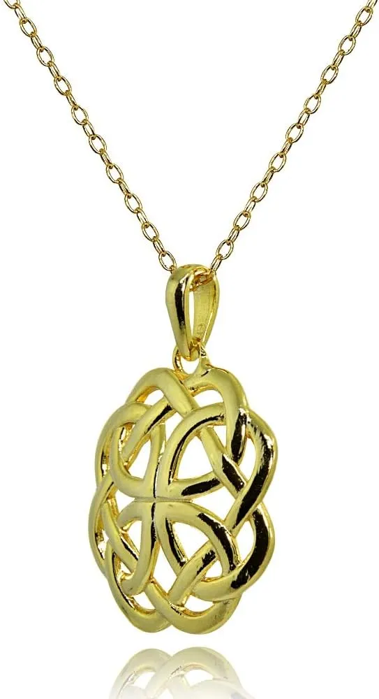 Hoops & Loops 925 Sterling Silver Polished Quaternary Celtic Knot Pendant Necklace for Women Men, Silver, Yellow Gold, Rose Gold