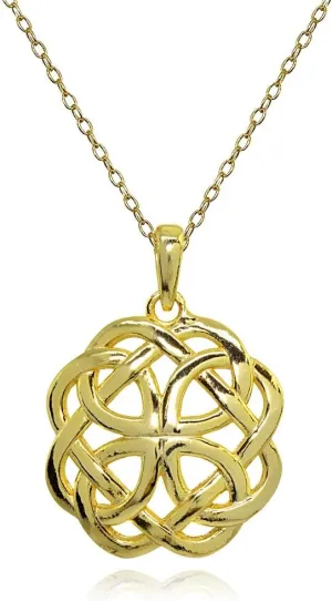 Hoops & Loops 925 Sterling Silver Polished Quaternary Celtic Knot Pendant Necklace for Women Men, Silver, Yellow Gold, Rose Gold