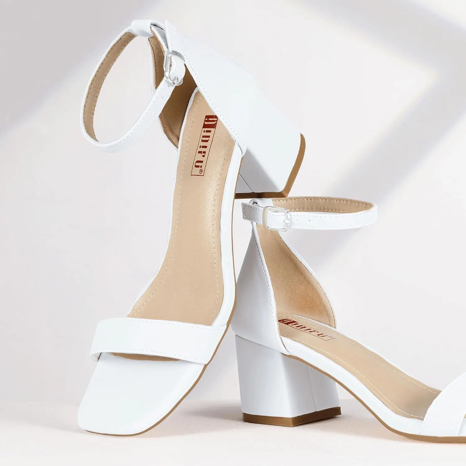 IDIFU IN2 Chunky Block Low Heels Square Open Toe Ankle Strap Short Heeled Sandals Wedding Bride Bridal Ladies Summer Prom Dress Shoes for Women Dressy Comfortable Formal Cute Trendy Small Thick Heels