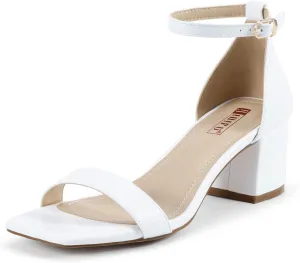IDIFU IN2 Chunky Block Low Heels Square Open Toe Ankle Strap Short Heeled Sandals Wedding Bride Bridal Ladies Summer Prom Dress Shoes for Women Dressy Comfortable Formal Cute Trendy Small Thick Heels