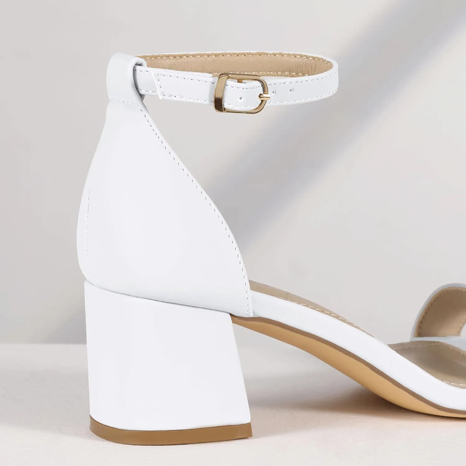 IDIFU IN2 Chunky Block Low Heels Square Open Toe Ankle Strap Short Heeled Sandals Wedding Bride Bridal Ladies Summer Prom Dress Shoes for Women Dressy Comfortable Formal Cute Trendy Small Thick Heels