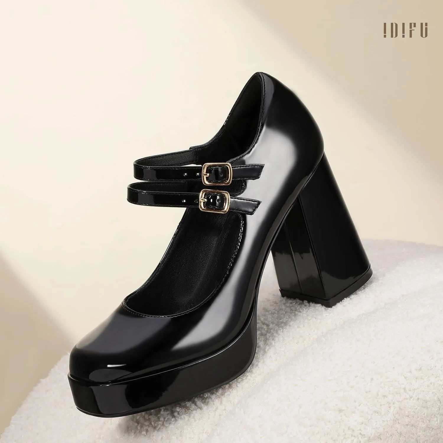 IDIFU IN4 Mary Jane Shoes Platform Chunky High Heels Closed Toe Dress Shoes for Women Wedding Work Business Homecoming Party Shoes Comfortable Casual Dressy Square Toe Heels Pumps