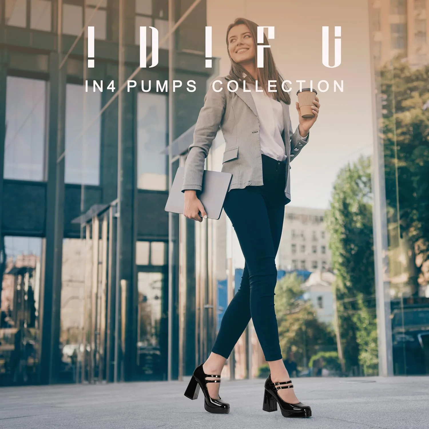 IDIFU IN4 Mary Jane Shoes Platform Chunky High Heels Closed Toe Dress Shoes for Women Wedding Work Business Homecoming Party Shoes Comfortable Casual Dressy Square Toe Heels Pumps