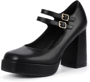 IDIFU IN4 Mary Jane Shoes Platform Chunky High Heels Closed Toe Dress Shoes for Women Wedding Work Business Homecoming Party Shoes Comfortable Casual Dressy Square Toe Heels Pumps