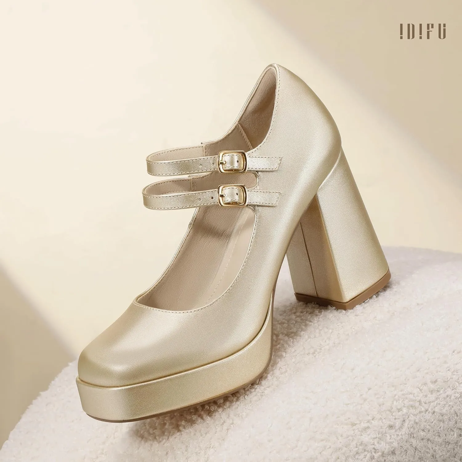 IDIFU IN4 Mary Jane Shoes Platform Chunky High Heels Closed Toe Dress Shoes for Women Wedding Work Business Homecoming Party Shoes Comfortable Casual Dressy Square Toe Heels Pumps