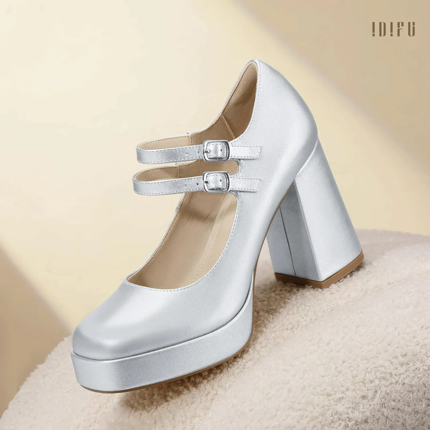 IDIFU IN4 Mary Jane Shoes Platform Chunky High Heels Closed Toe Dress Shoes for Women Wedding Work Business Homecoming Party Shoes Comfortable Casual Dressy Square Toe Heels Pumps