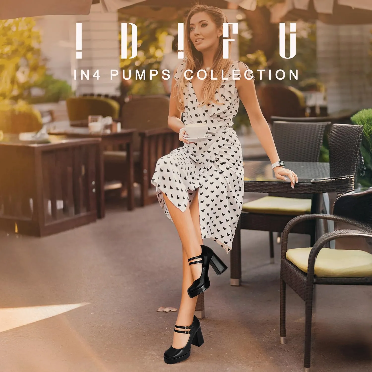 IDIFU IN4 Mary Jane Shoes Platform Chunky High Heels Closed Toe Dress Shoes for Women Wedding Work Business Homecoming Party Shoes Comfortable Casual Dressy Square Toe Heels Pumps