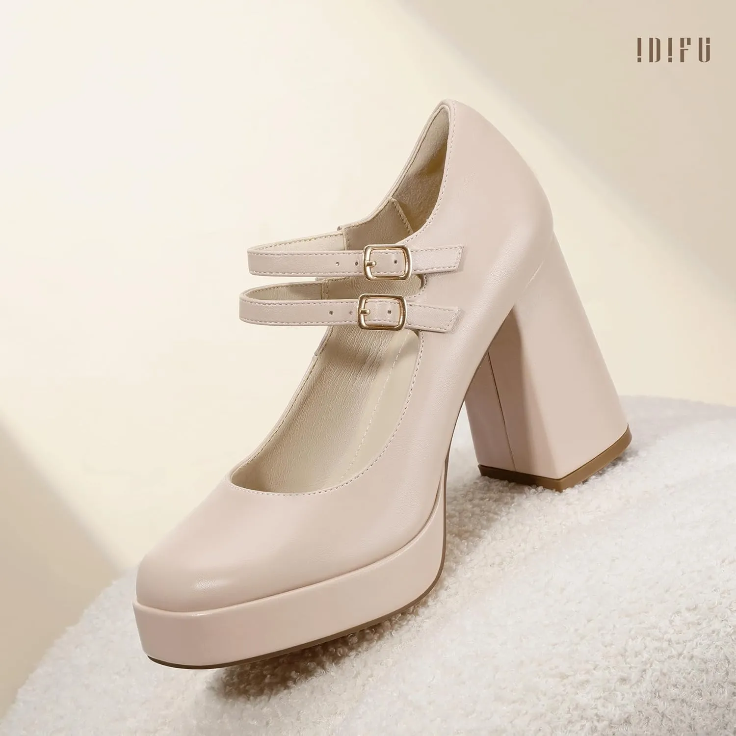 IDIFU IN4 Mary Jane Shoes Platform Chunky High Heels Closed Toe Dress Shoes for Women Wedding Work Business Homecoming Party Shoes Comfortable Casual Dressy Square Toe Heels Pumps