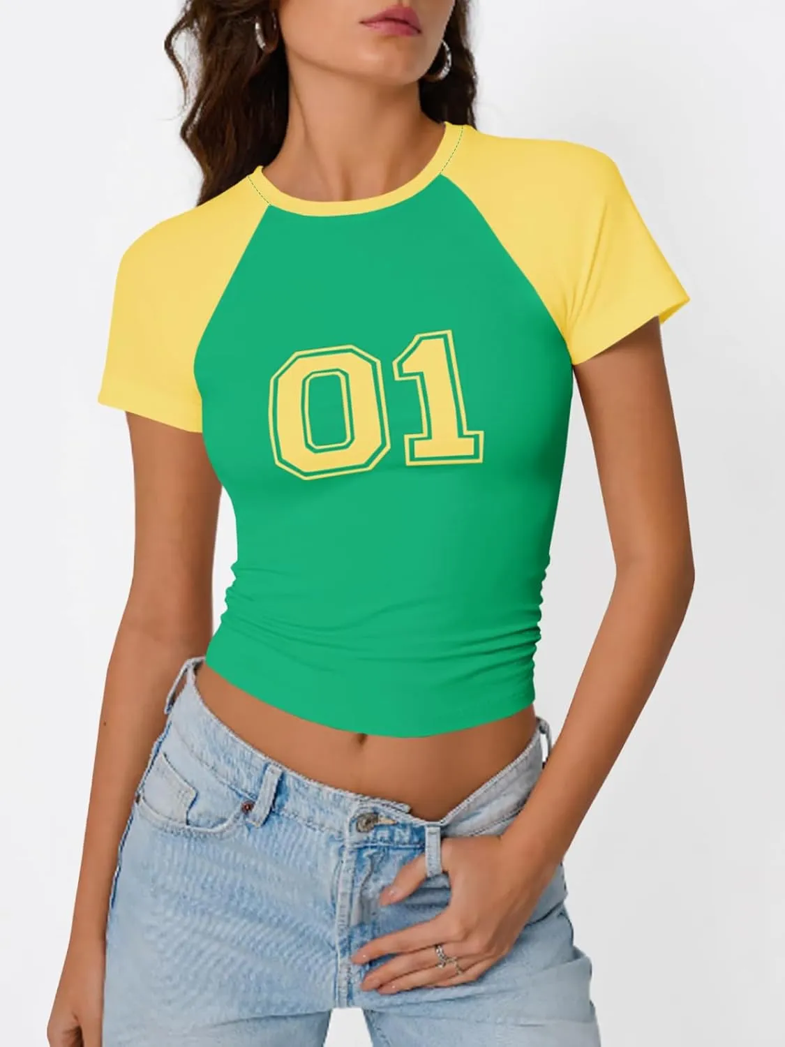 Imily Bela Womens Graphic T Shirt Y2k Baby Tees Summer Letter Print Casual Short Sleeve Slim Fit Crop Tops
