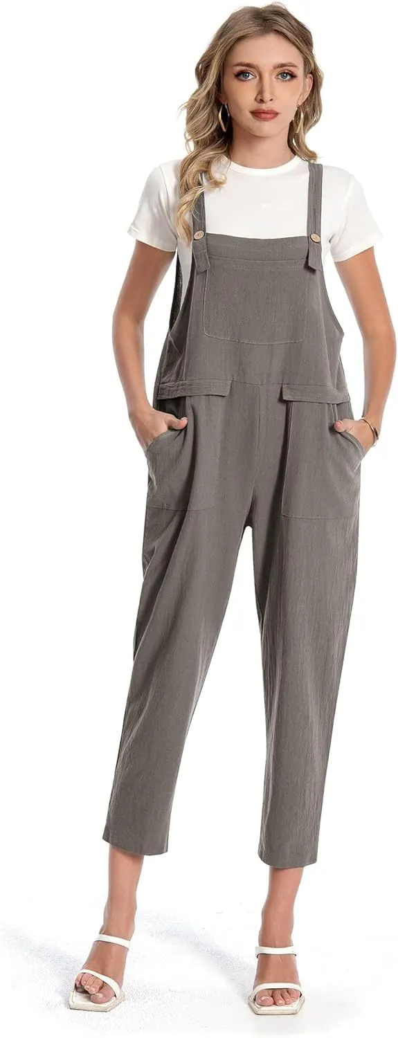 Jacansi Women Loose Overalls Casual Strap Sleeveless Plus Size Baggy Jumpsuit Dungarees Rompers Bib Pants with Pockets