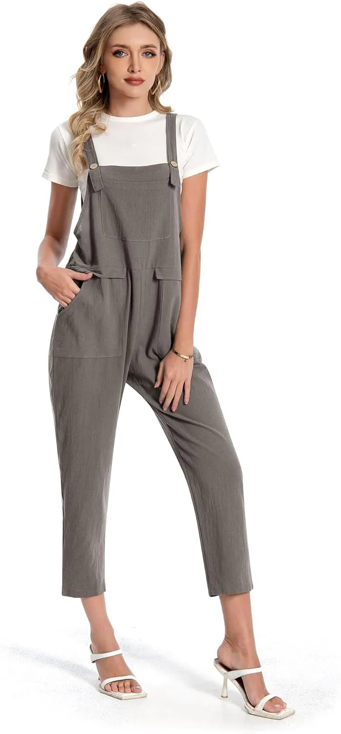 Jacansi Women Loose Overalls Casual Strap Sleeveless Plus Size Baggy Jumpsuit Dungarees Rompers Bib Pants with Pockets
