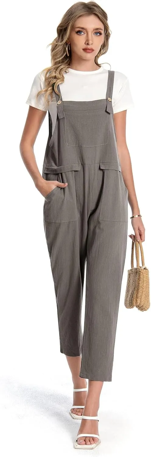 Jacansi Women Loose Overalls Casual Strap Sleeveless Plus Size Baggy Jumpsuit Dungarees Rompers Bib Pants with Pockets