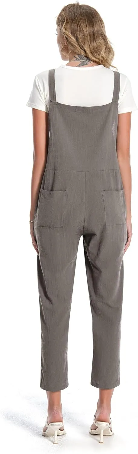 Jacansi Women Loose Overalls Casual Strap Sleeveless Plus Size Baggy Jumpsuit Dungarees Rompers Bib Pants with Pockets