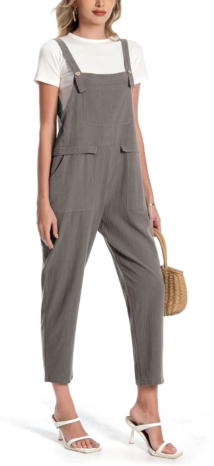 Jacansi Women Loose Overalls Casual Strap Sleeveless Plus Size Baggy Jumpsuit Dungarees Rompers Bib Pants with Pockets