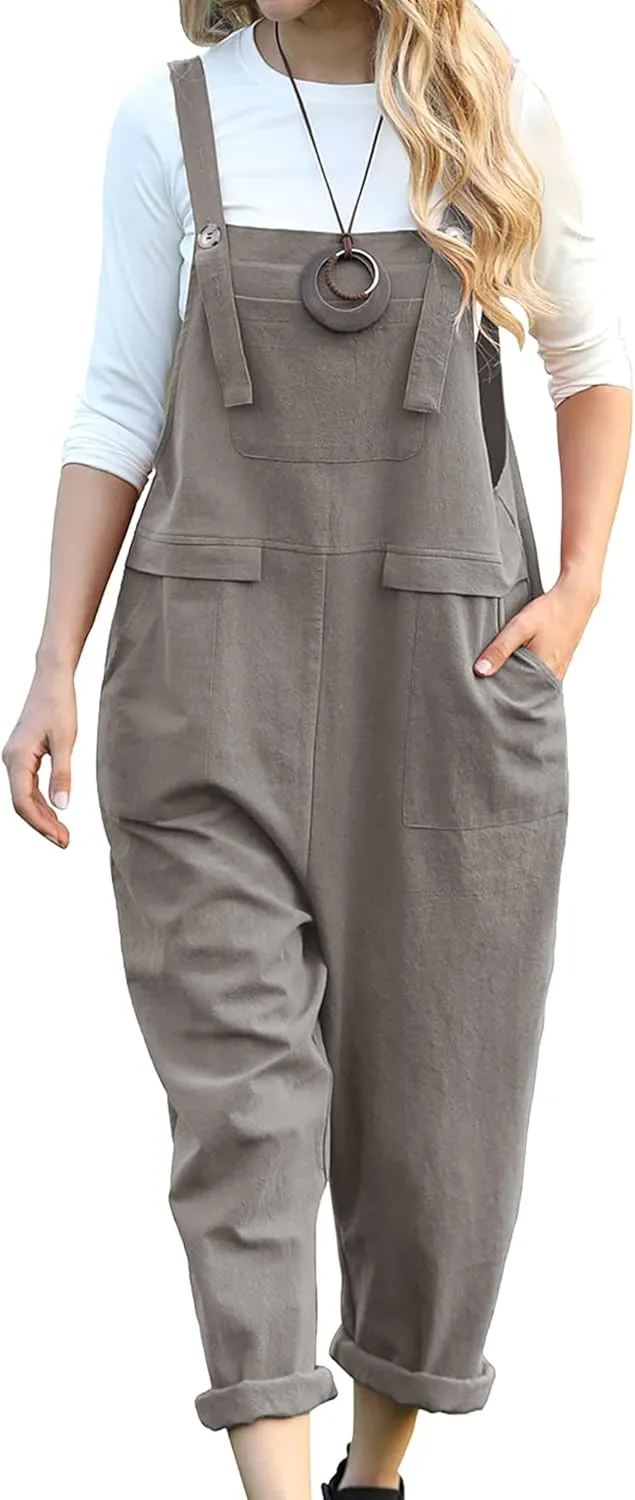 Jacansi Women Loose Overalls Casual Strap Sleeveless Plus Size Baggy Jumpsuit Dungarees Rompers Bib Pants with Pockets