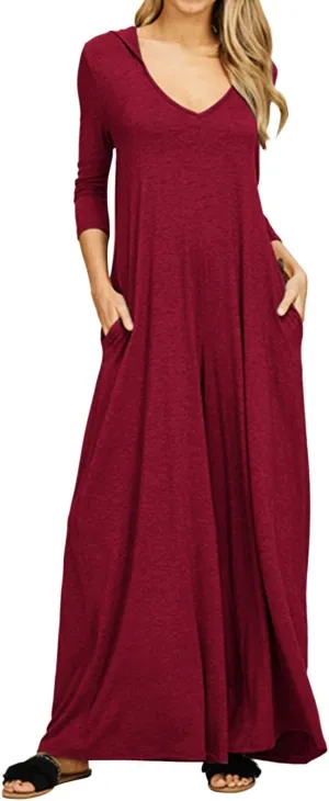Jacansi Women's V-Neck Casual Long Sleeve/Short Sleeve Maxi Dress Hoodie Pocket Dress
