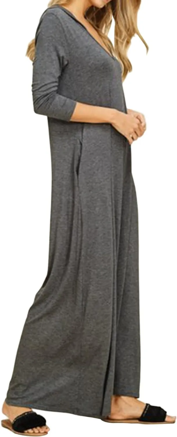 Jacansi Women's V-Neck Casual Long Sleeve/Short Sleeve Maxi Dress Hoodie Pocket Dress